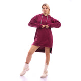 Red circle -  - High Low Kangaroo Pocket Loose Long Hoodie - Burgundy