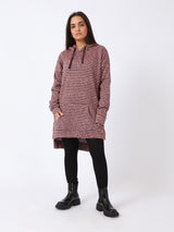 Red circle -  High-Low Striped Fleece Knitted Hoodie
