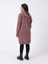 Red circle -  High-Low Striped Fleece Knitted Hoodie