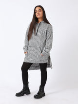 Red circle -  High-Low Striped Fleece Knitted Hoodie