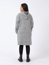 Red circle -  High-Low Striped Fleece Knitted Hoodie