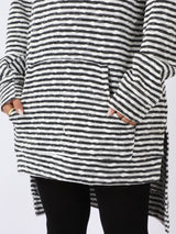 Red circle -  High-Low Striped Fleece Knitted Hoodie