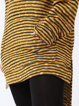 Red circle -  High-Low Striped Fleece Knitted Hoodie