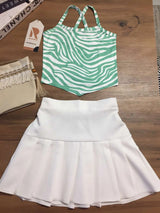 Rokido - 2-piece set: white pleated skirt and green striped halter top