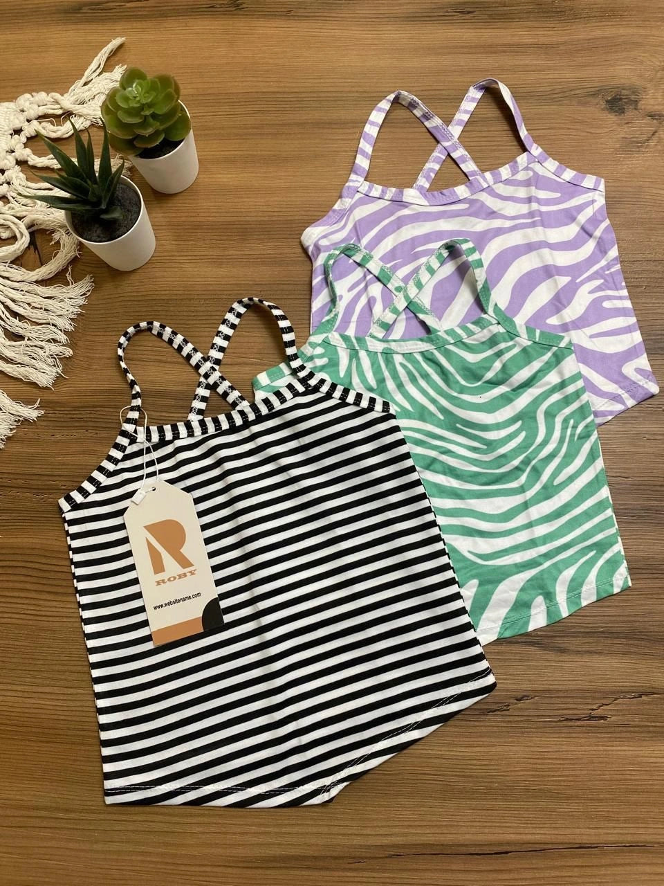 Rokido - Black, Green and Lavender Striped Strapless Top
