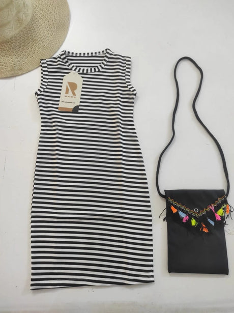 Rokido - Black striped single lycra dress.