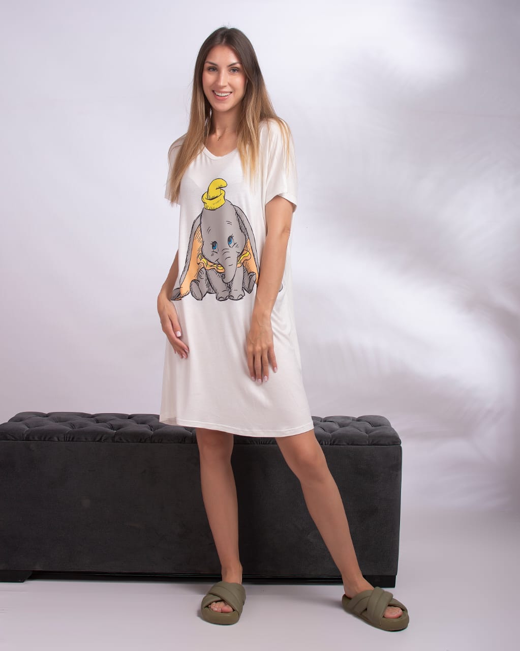 Kimono Home Wear Elephant Print Cotton T-Shirt
