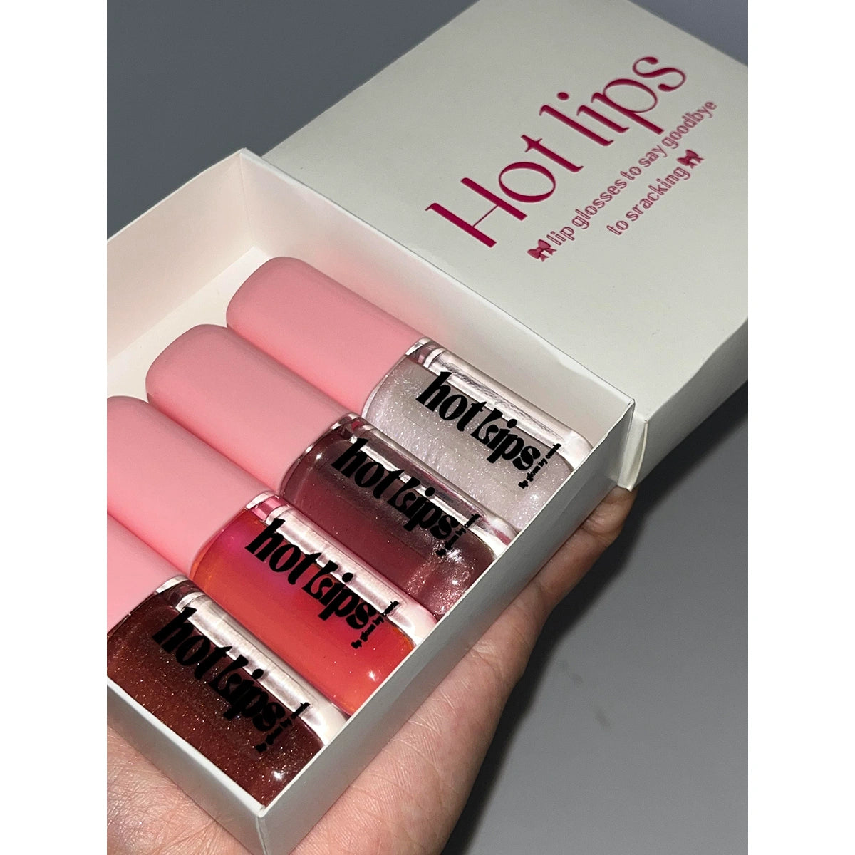 Hot Lips -Lip Gloss  pink big brush set 4 shades For Women