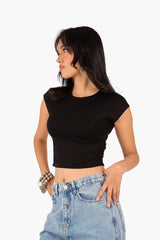 Cropped Crew Neck Viscose Top