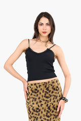 Cropped Ribbed Top with Lace