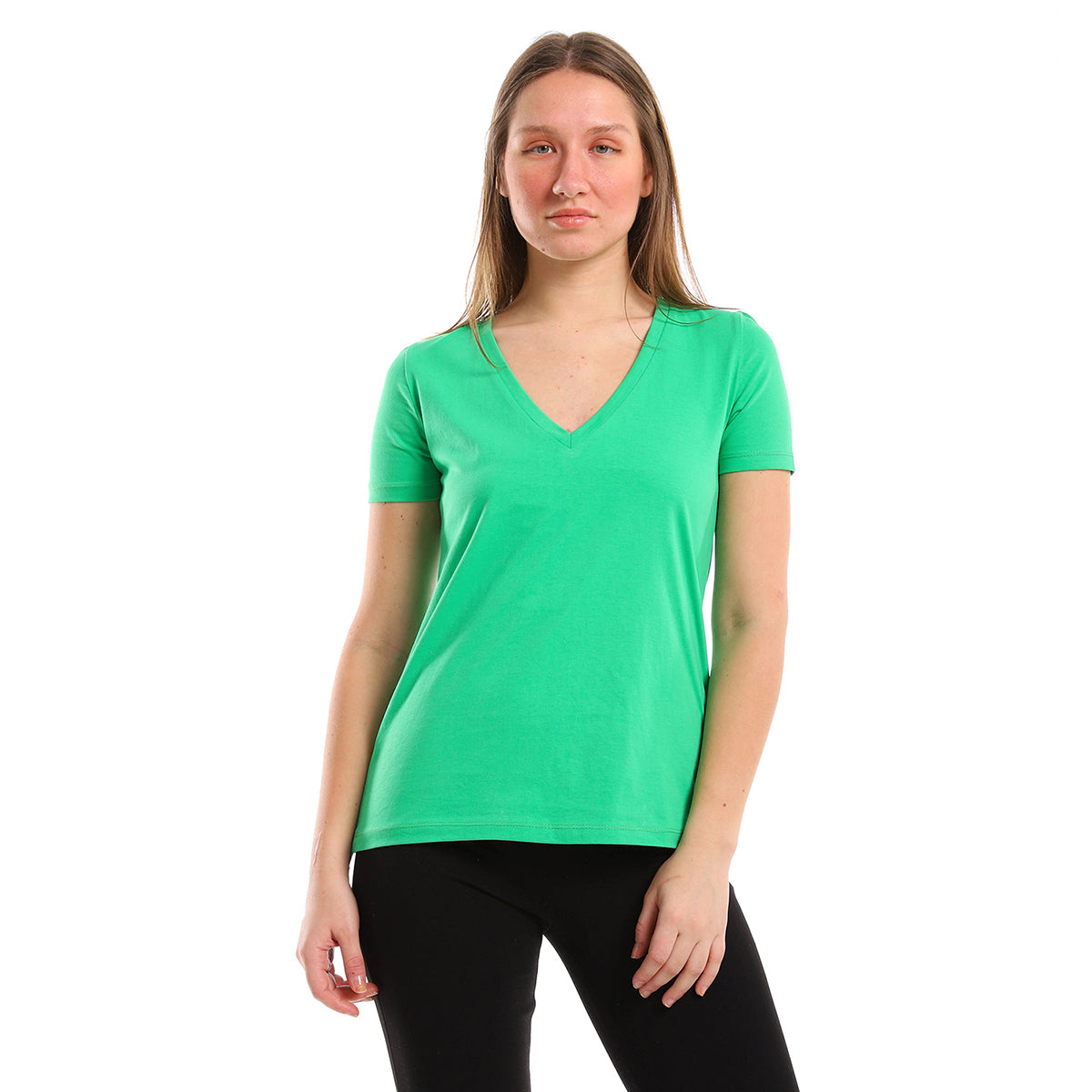 Red circle -  - V Neck Short Sleeves Plain Brown Tee
