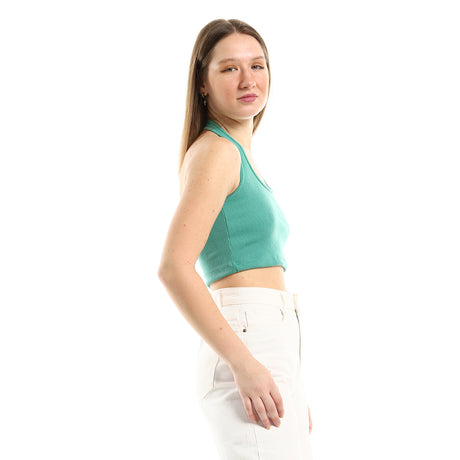 Red circle -  - Twist Chest Satin Accent Plain Emerald Green Top