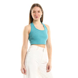Red circle -  - Halter Ribbed Slip On Green Crop Top