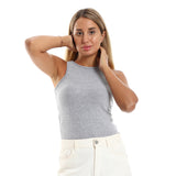 Red circle -  - Plain Sleeveless Crop Tank Top - Light Grey