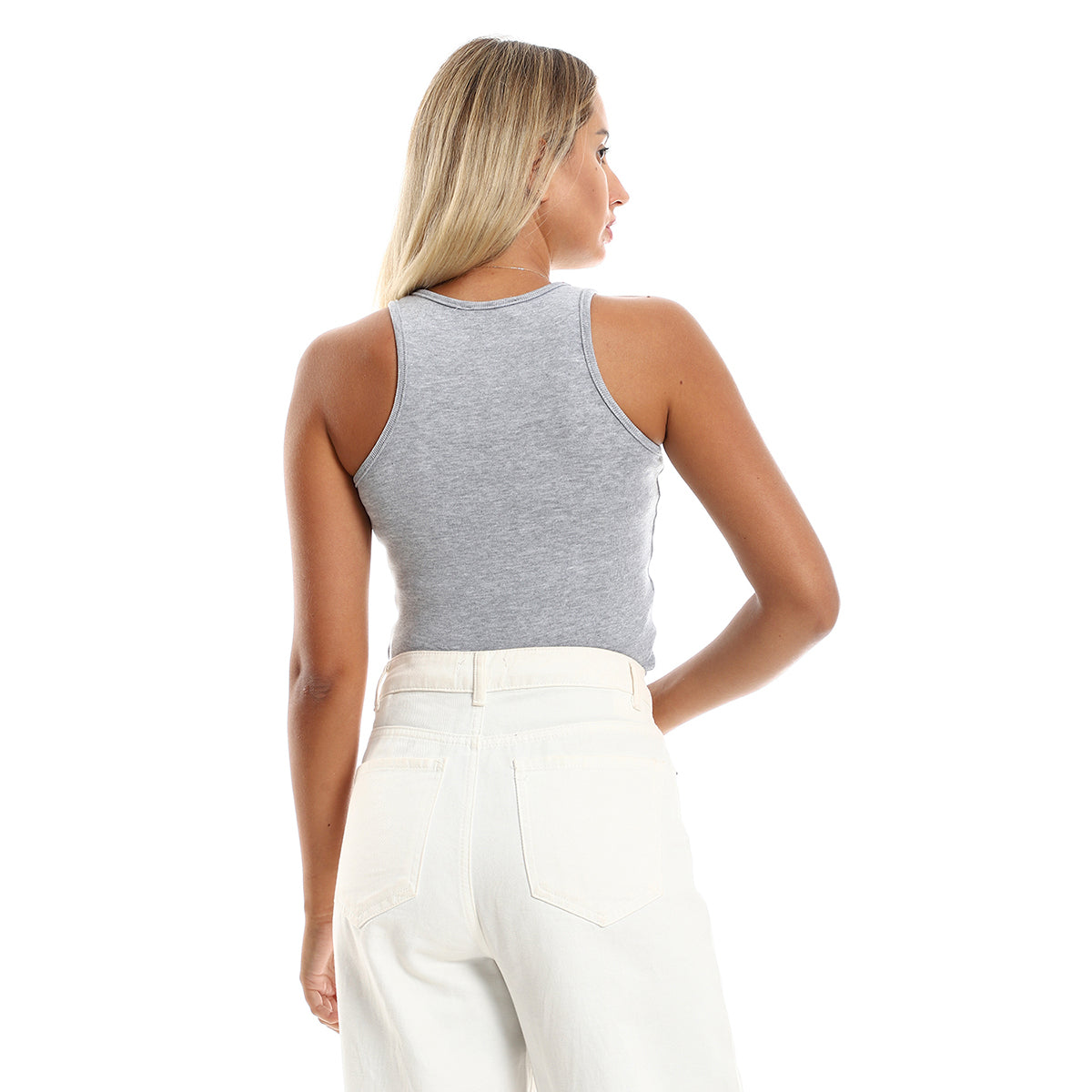 Red circle -  - Plain Sleeveless Crop Tank Top - Light Grey