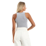 Red circle -  - Plain Sleeveless Crop Tank Top - Light Grey