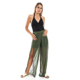 Red circle -  - Slip On Black Full Legs Side Slits Cover Up Pants