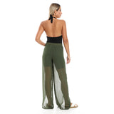 Red circle -  - Slip On Black Full Legs Side Slits Cover Up Pants