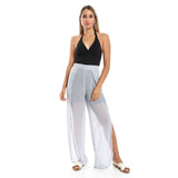 Red circle -  - Slip On Black Full Legs Side Slits Cover Up Pants