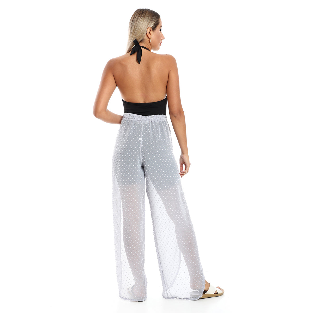 Red circle -  - Slip On Black Full Legs Side Slits Cover Up Pants
