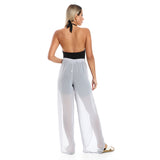 Red circle -  - Slip On Black Full Legs Side Slits Cover Up Pants