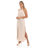 Red circle -  - Side Slits Backless Halter Neck Beige Cover Up Dress