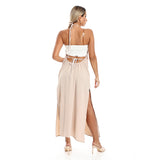 Red circle -  - Side Slits Backless Halter Neck Beige Cover Up Dress