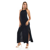 Red circle -  - Side Slits Backless Halter Neck Beige Cover Up Dress