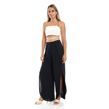 Red circle -  - Full Legs Side Slits Slip On Black Cover Up Pants
