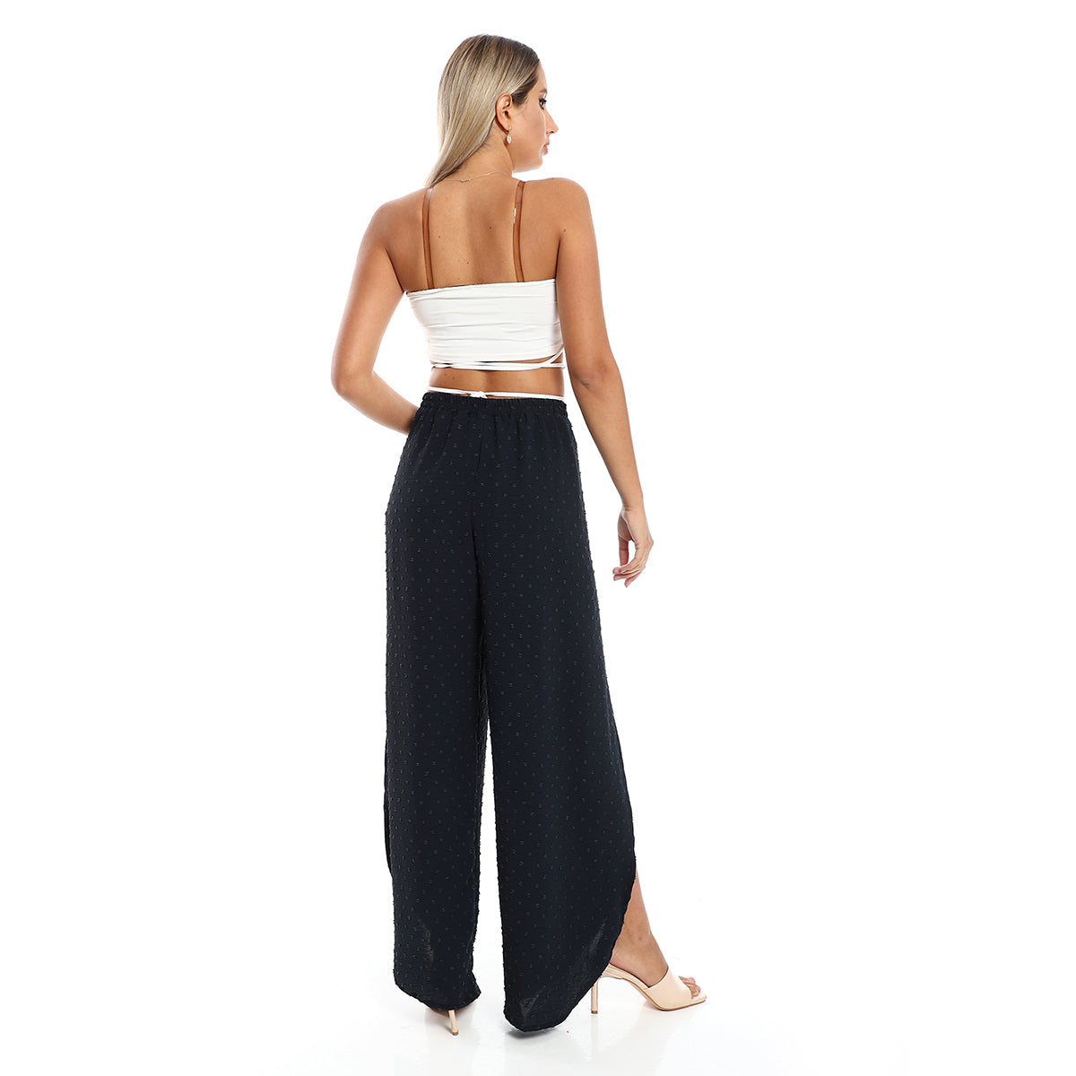 Red circle -  - Full Legs Side Slits Slip On Black Cover Up Pants