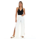 Red circle -  - Full Legs Side Slits Slip On Black Cover Up Pants
