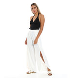 Red circle -  - Full Legs Side Slits Slip On Black Cover Up Pants