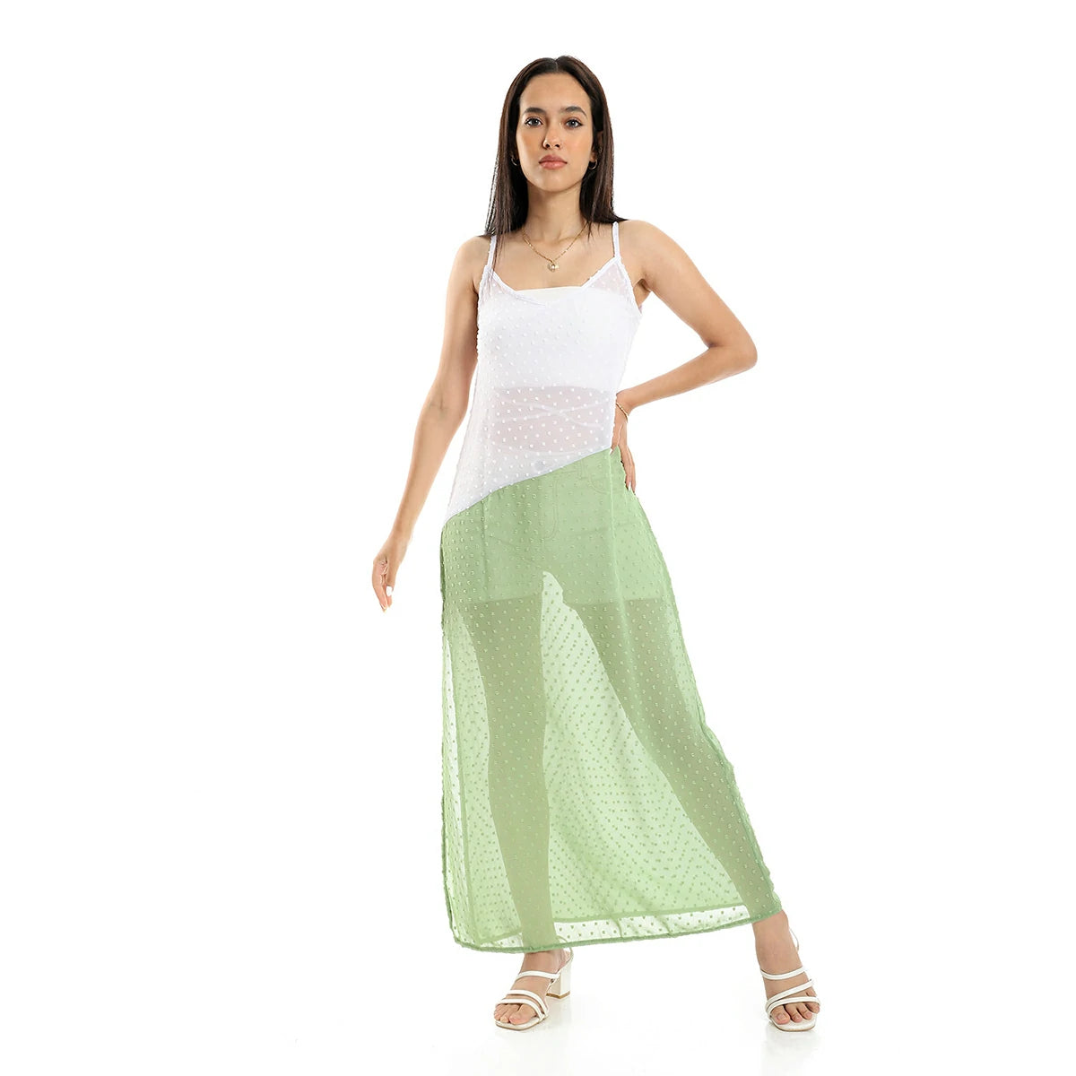 Red circle -  - Bi-Toned White & Mint Spaghetti Sleeves Cover-Up