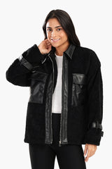 Carina - Fleece & Leather Black Jacket