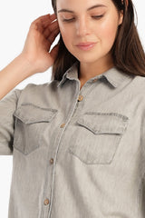 Carina - Denim Shirt with Flap Pockets