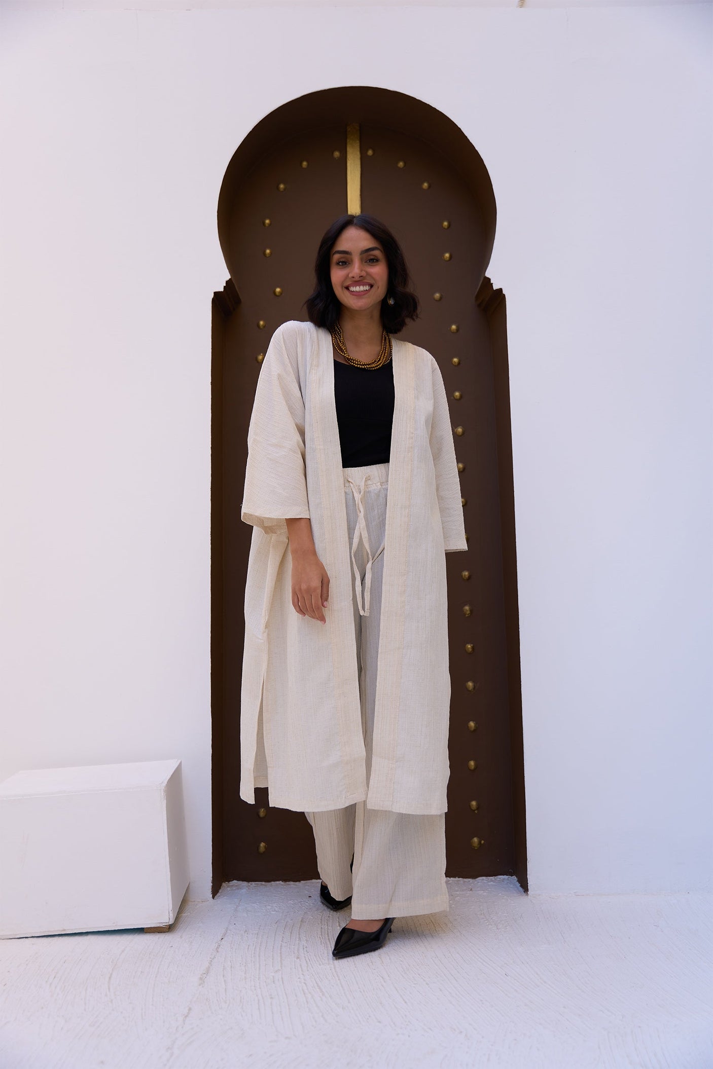 Carina - Self Pattern Linen Pants