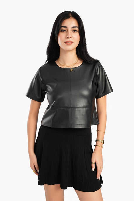 Carina - Short Sleeves Leather Top