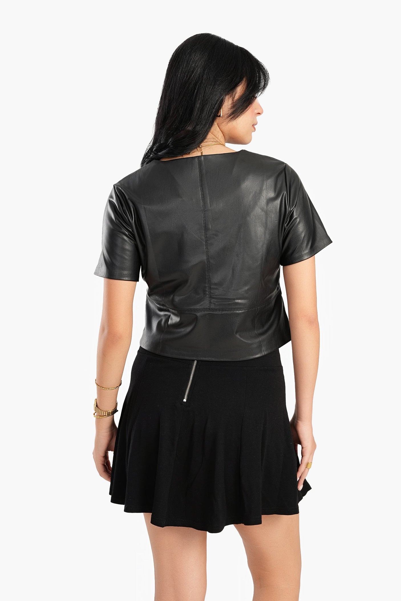 Carina - Short Sleeves Leather Top