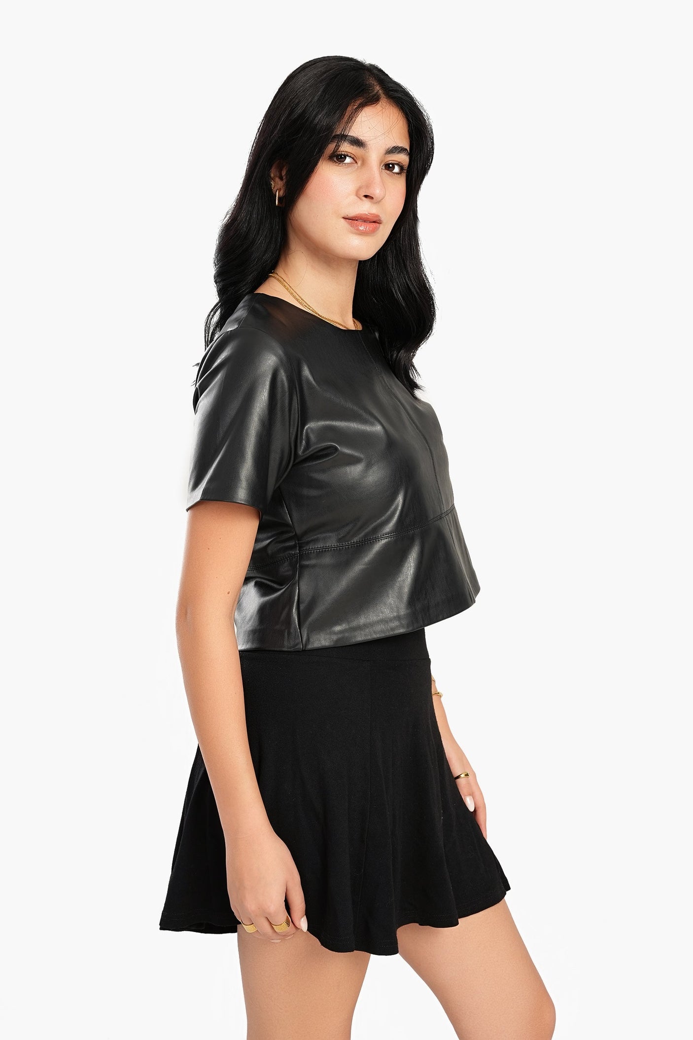 Carina - Short Sleeves Leather Top