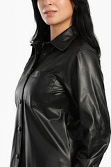 Carina - Black Leather Flare Pants
