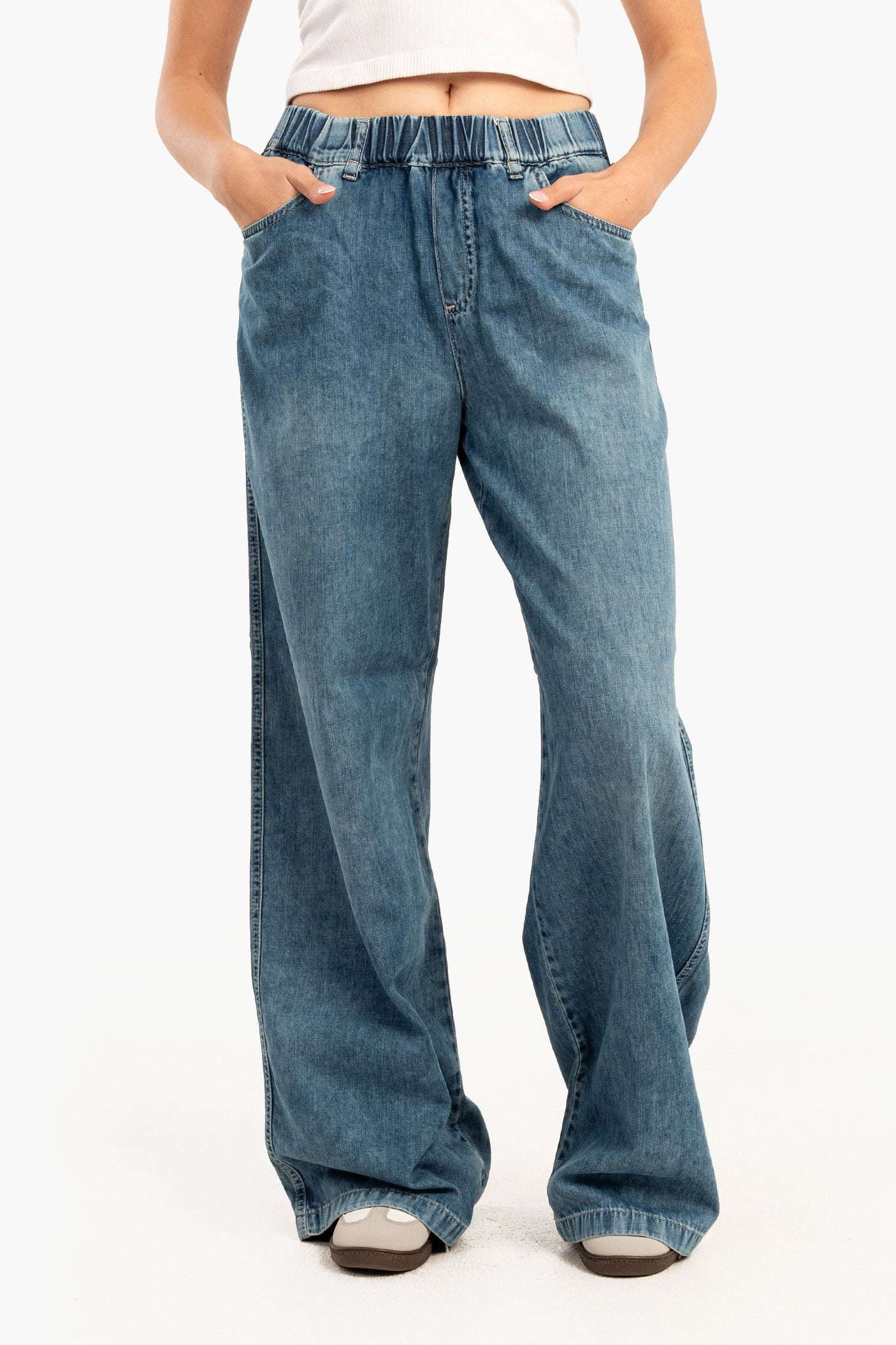 Carina - Elastic Waist Denim Pants