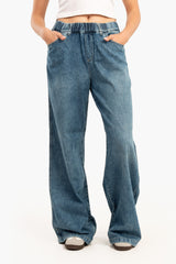 Carina - Elastic Waist Denim Pants