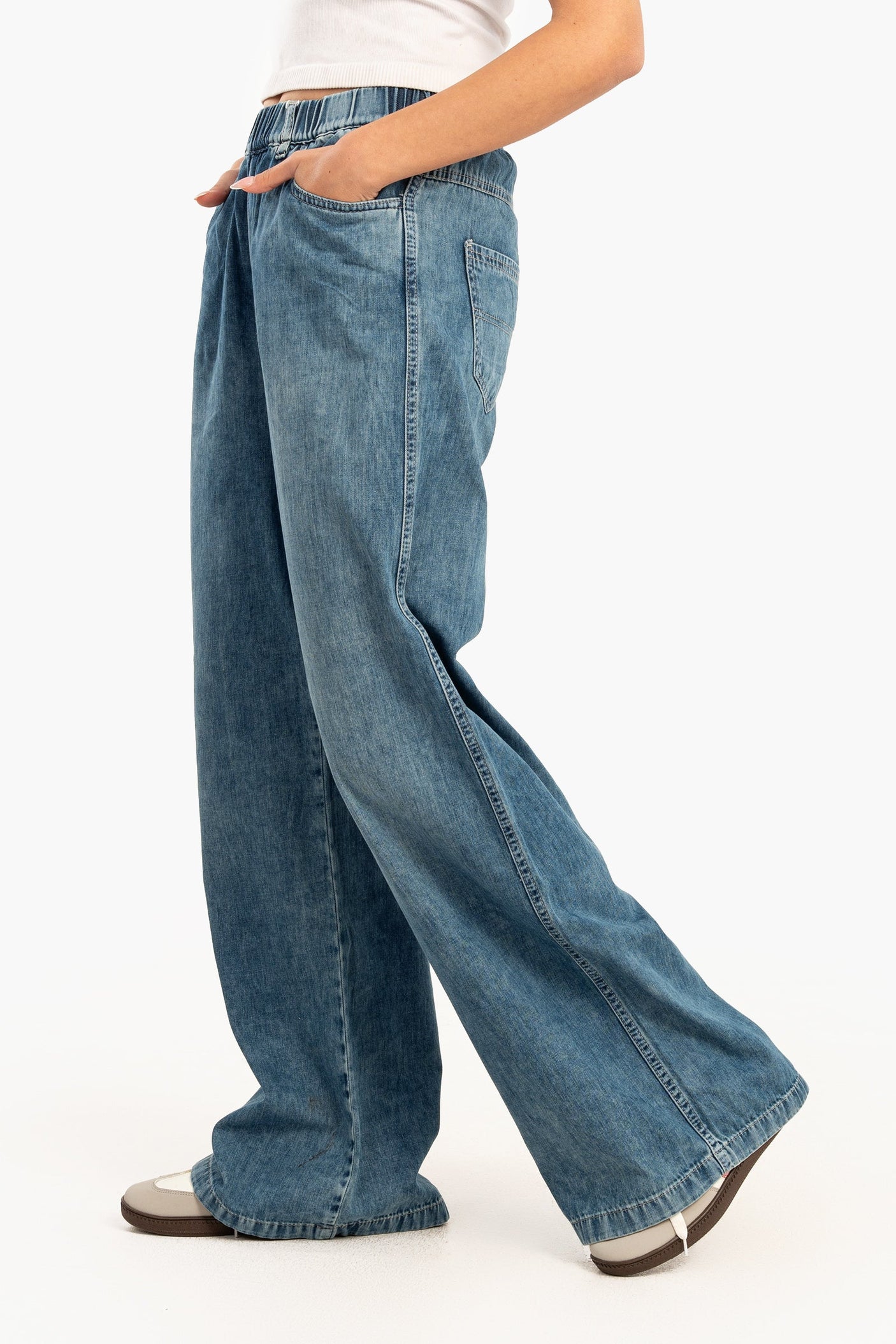 Carina - Elastic Waist Denim Pants