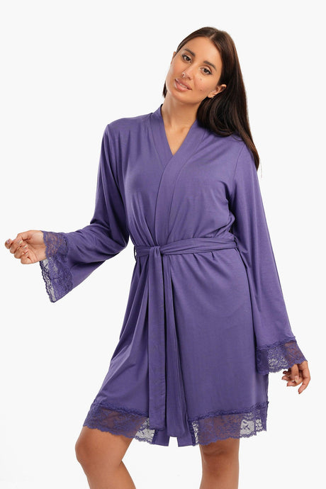 Carina -  Viscose Robe with Lace Details