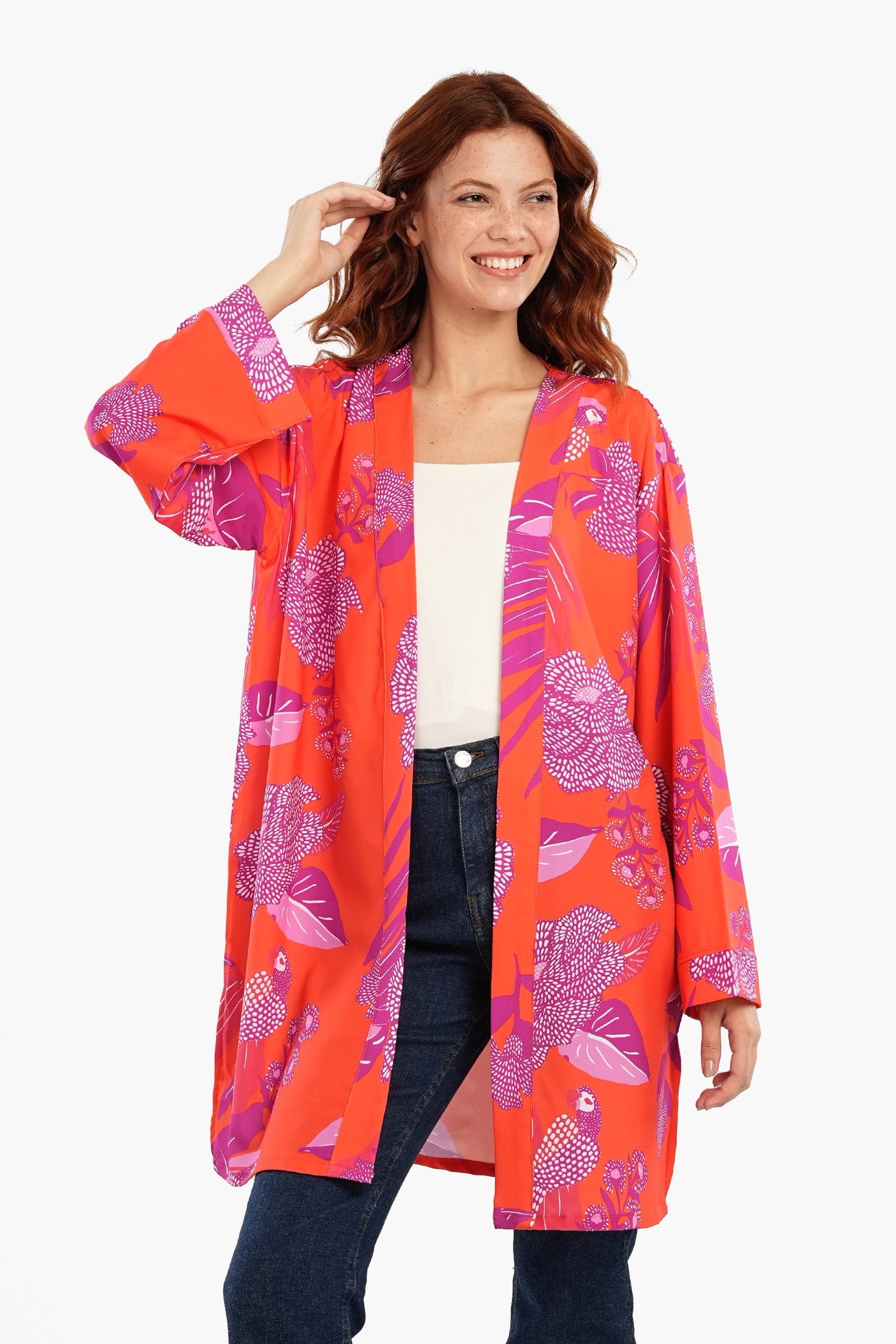 Carina - Orange Kimono with Purple Print