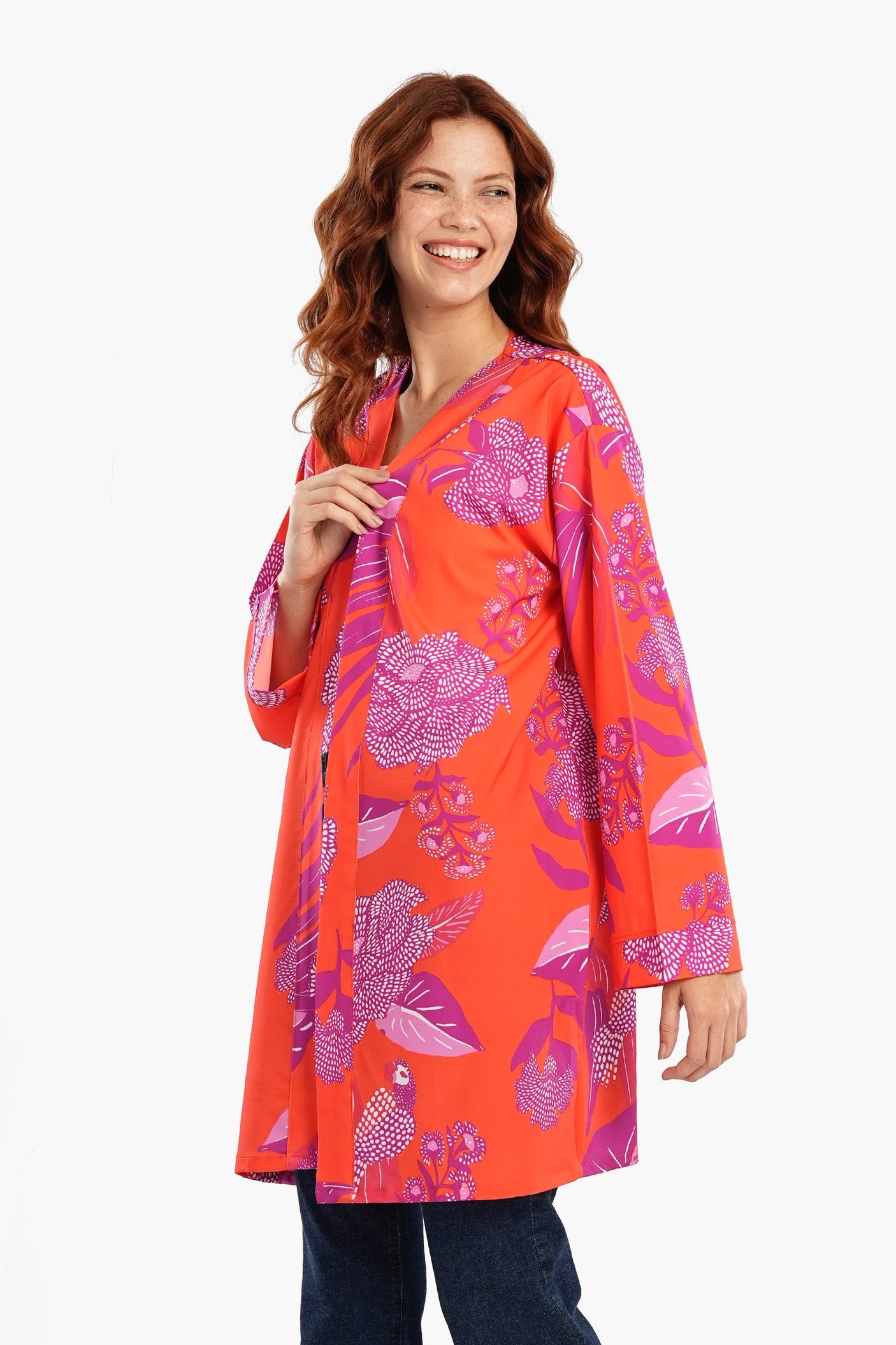 Carina - Orange Kimono with Purple Print