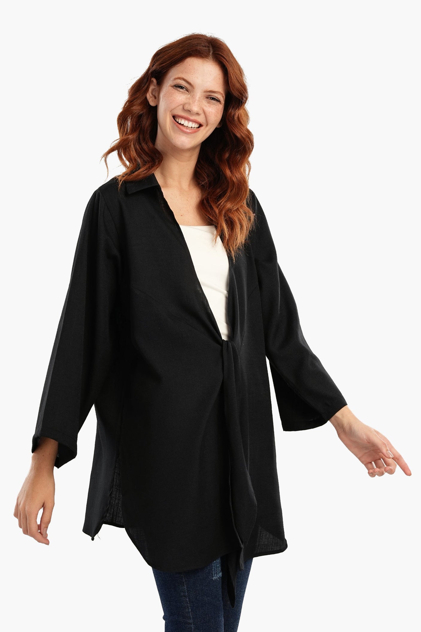 Carina - Black Kimono with Front Tie