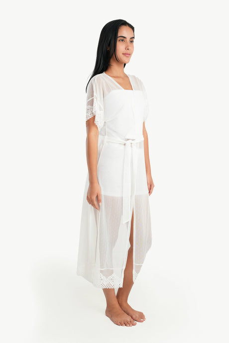 Carina -Organza Dotted Robe with Lace