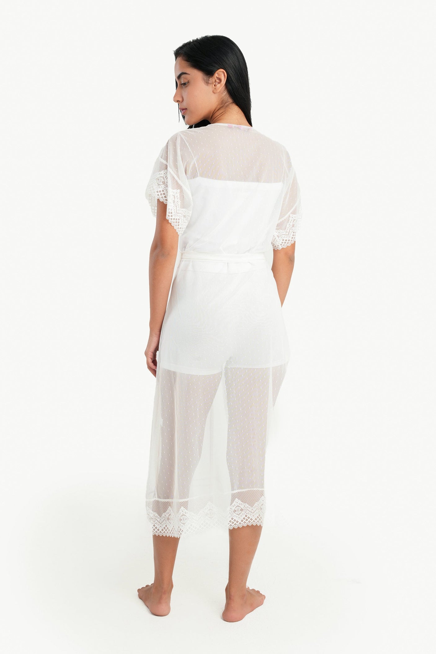 Carina -Organza Dotted Robe with Lace