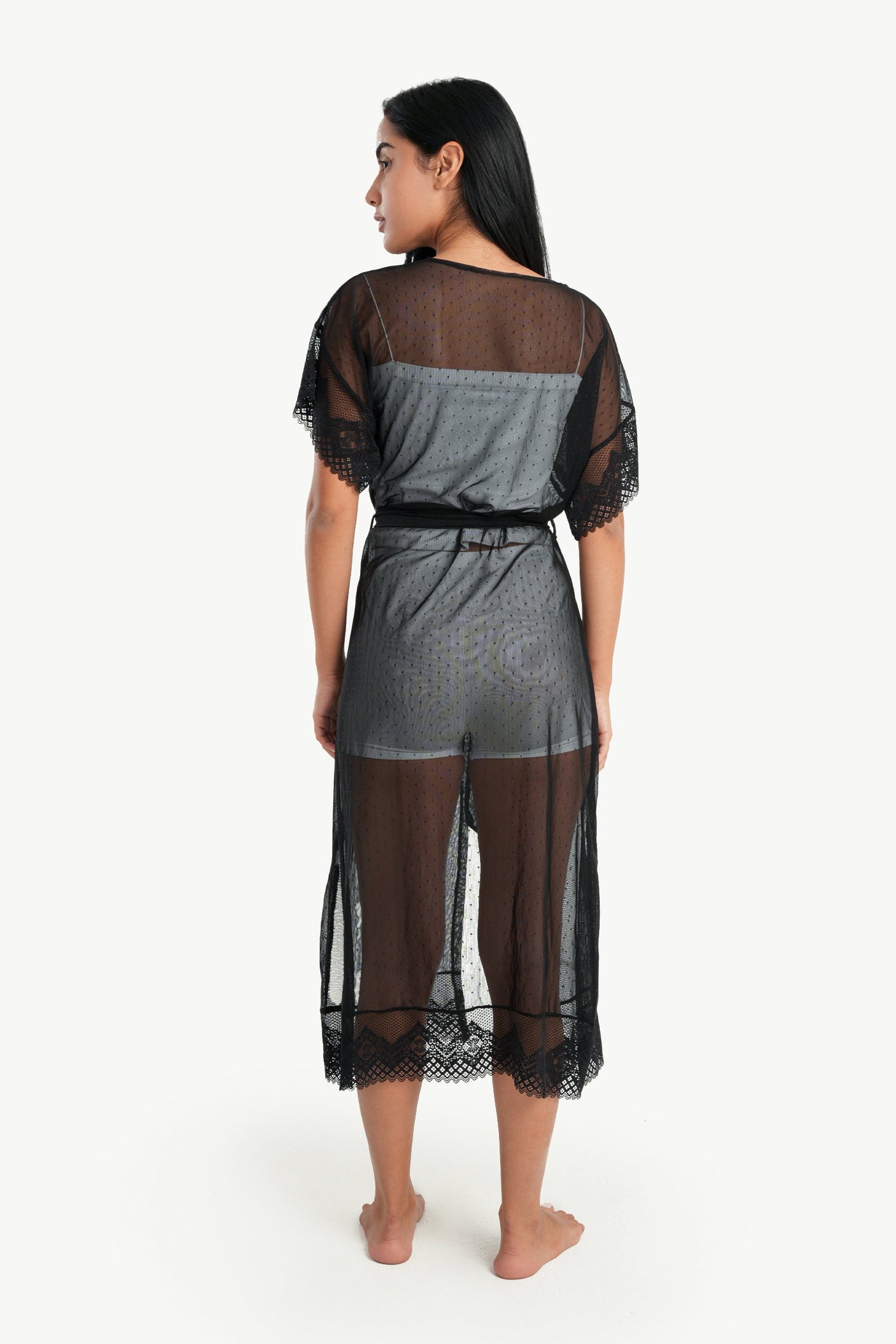 Carina -Organza Dotted Robe with Lace
